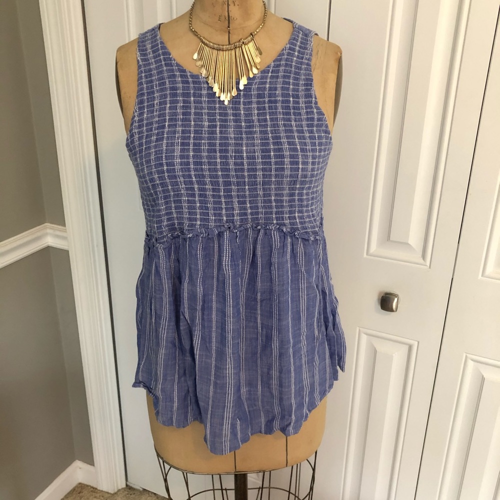 Maternity chambray & white pinstripe top